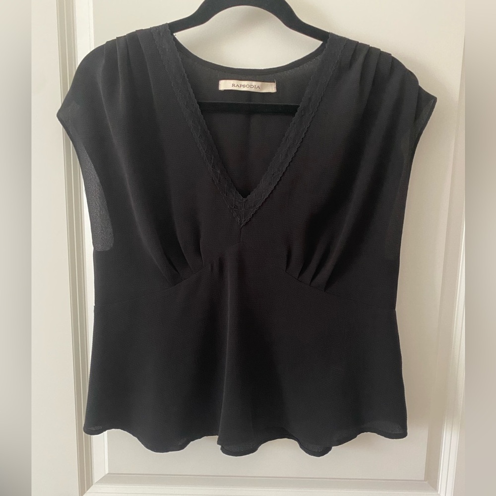 Black V-Neck Cap Sleeve Blouse